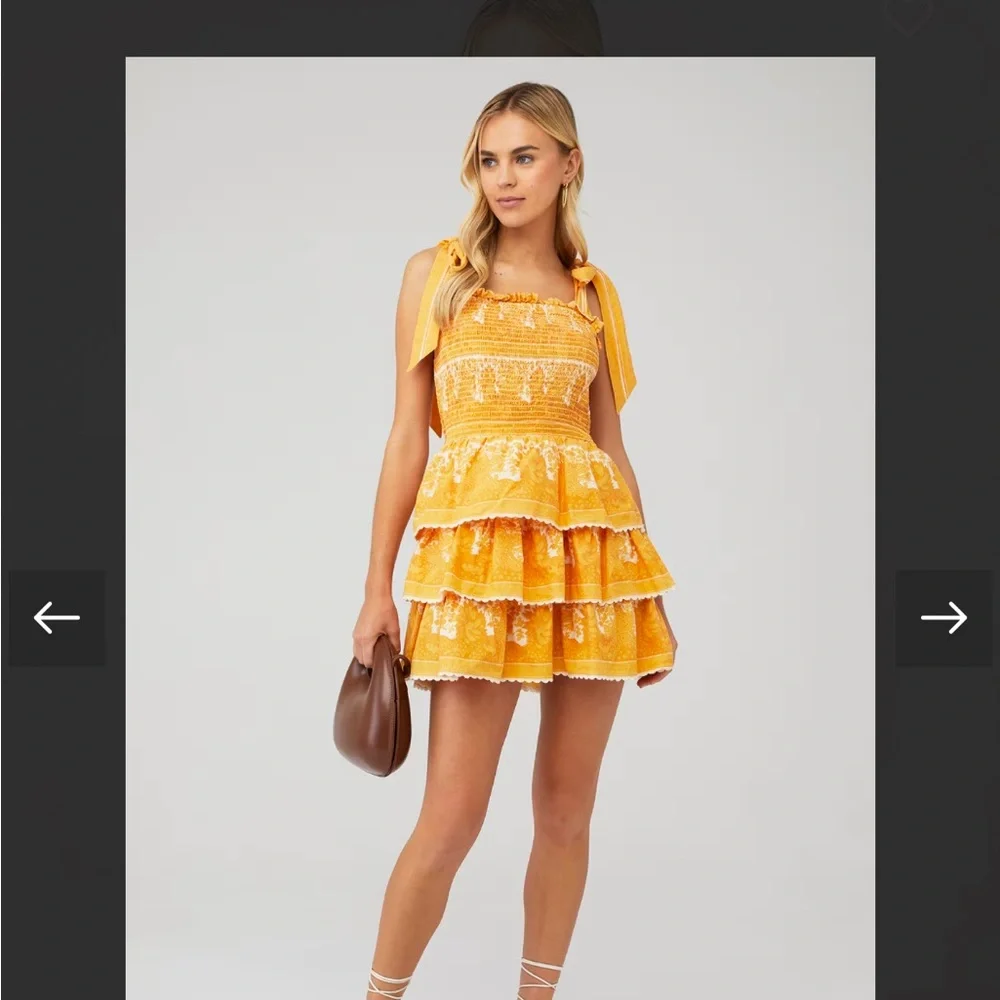 Cleobella Eliana Mini Dress Coastal Print Yellow Tiered Boho Size Small - Picture 2 of 7